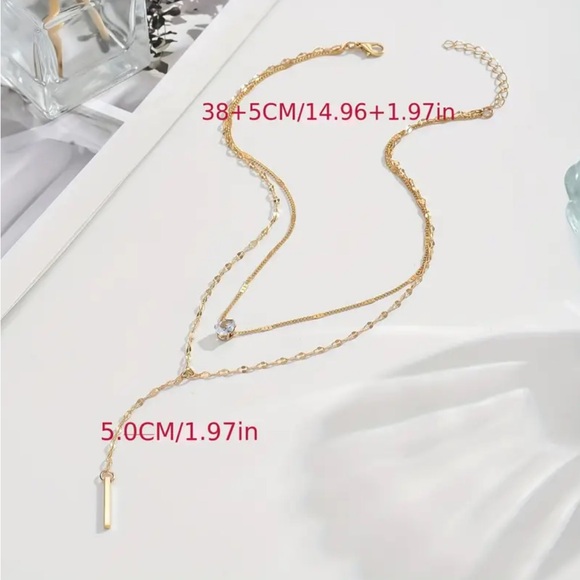 Gold Rhinestone Layered Pendant Necklace - Picture 2 of 3